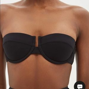 Zimmermann Black Strapless Underwire Bikini Top White Scallop Trim size 2 C/D